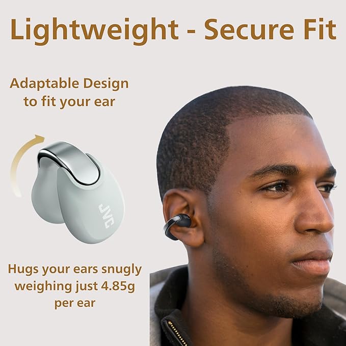 JVC Nearphones Open Ear True Wireless Headphones - Open Ear Earbuds - Bluetooth 5.3-24H Playback - IPX4 Water Resistant - Built-in Mic - Awareness & Comfort - Ear Clip Earbuds - HANP1T