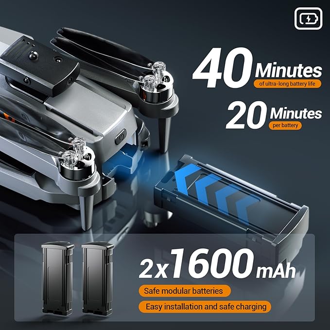 Drone with 2K Camera for Adults, RC Quadcopter with Obstacle Avoidance, 40 Minute Flight, Altitude Hold, One-Key Takeoff/Landing, 3 Speed Modes, Headless Mode, Best Gifts for Beginners, Teen Boys & Girls