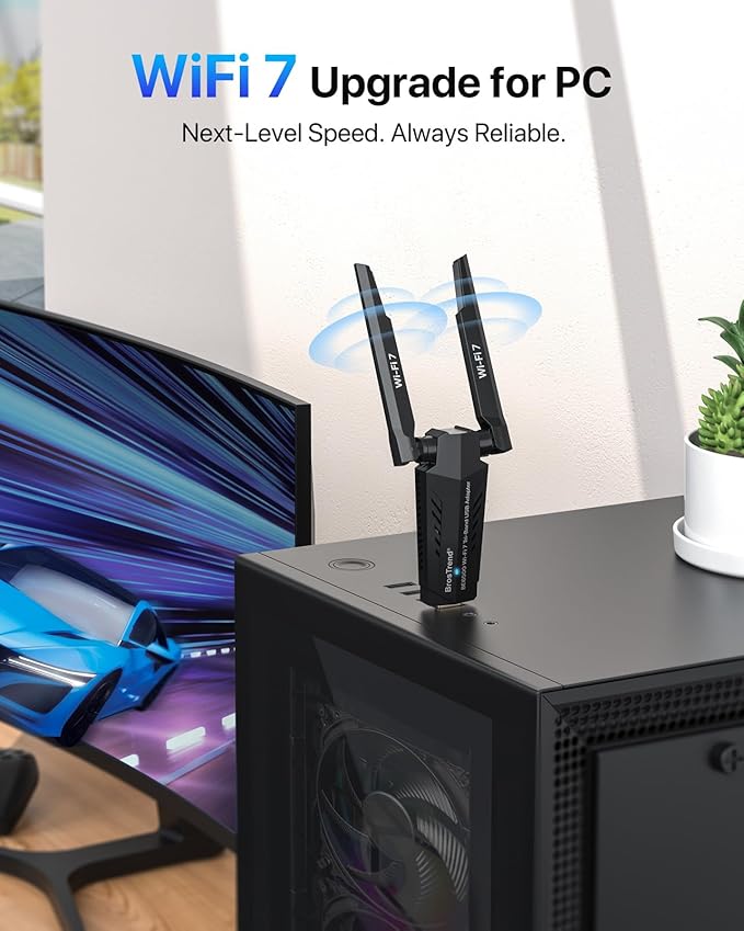 BrosTrend BE6500 USB WiFi 7 Adapter, Tri-Band Long Range USB WiFi Adapter for Desktop PC Laptop, Wireless Dongle 6GHz + 5GHz + 2.4G, Ultra-Low Latency Wi-Fi Antenna PC Gaming for Windows 11/10, 4K-QAM