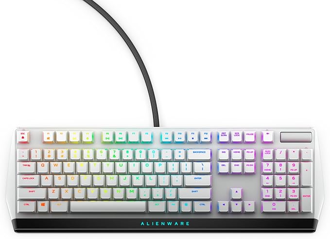 Alienware Low-Profile RGB Gaming Keyboard AW510K Light, Alienfx Per Key RGB Lighting, Media Controls and USB Passthrough, Cherry MX Low Profile Red Switches, Lunar light