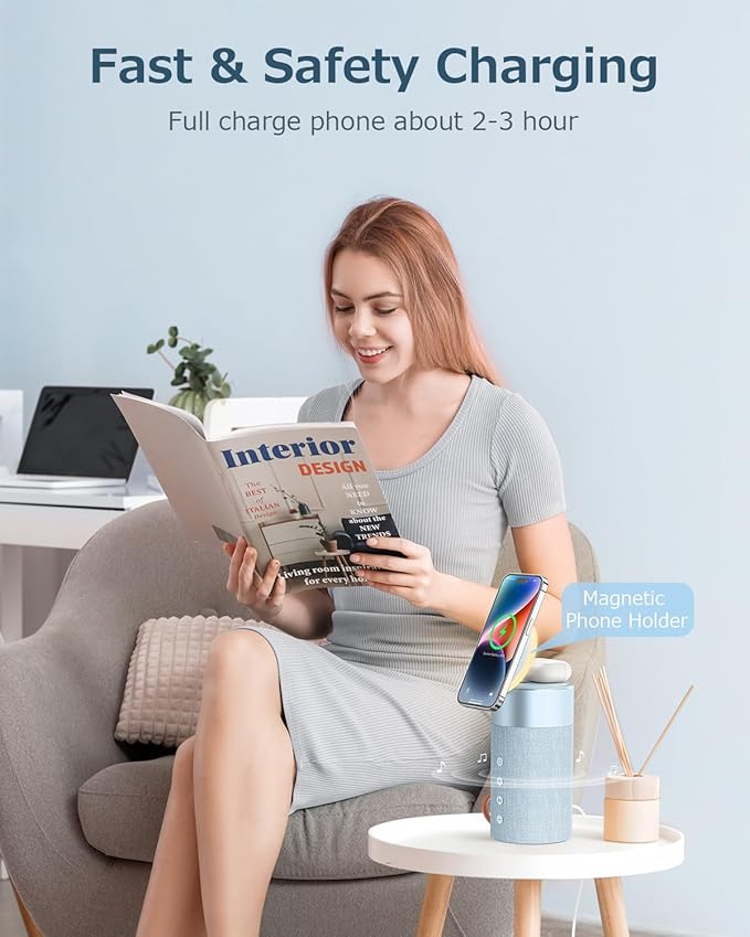 COLSUR Bluetooth Speaker, Magnetic Wireless Charger, Bluetooth Speakers with Night Light, 2 in 1 Wireless Charging Station
