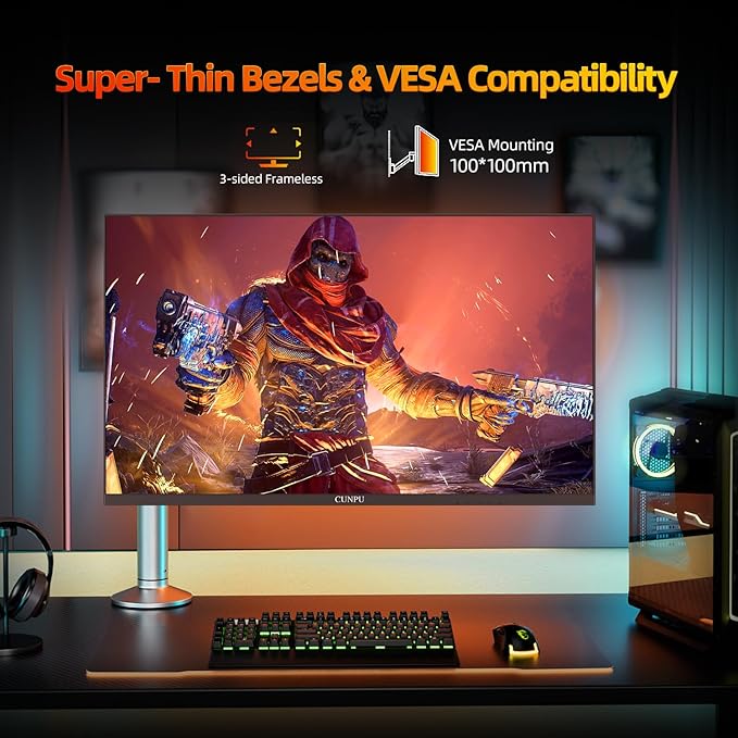 24 Inch 1080P 200Hz Gaming Monitor, FHD Fast IPS Panel, 124% sRGB 1ms HDR Zero-Frame Computer Monitor, Built-in Speaker, HDMI 2.1, DisplayPort 1.4, FreeSync & G-Sync, Tilt, VESA, Eye Care