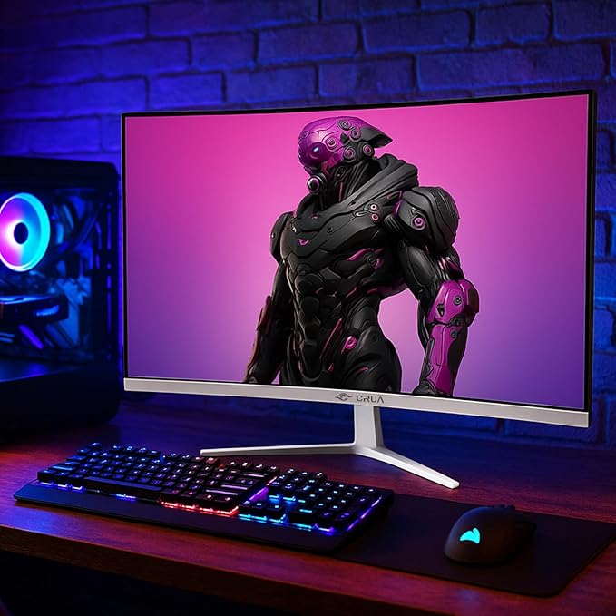 CRUA 27" Curved Gaming Monitor, FHD 1920x1080P, 165Hz/200Hz Computer Monitor, 1800R VA Screen, 120% sRGB, Support AMD FreeSync, Blue Light Filter, HDMI & DP, Wall Mount Install- White