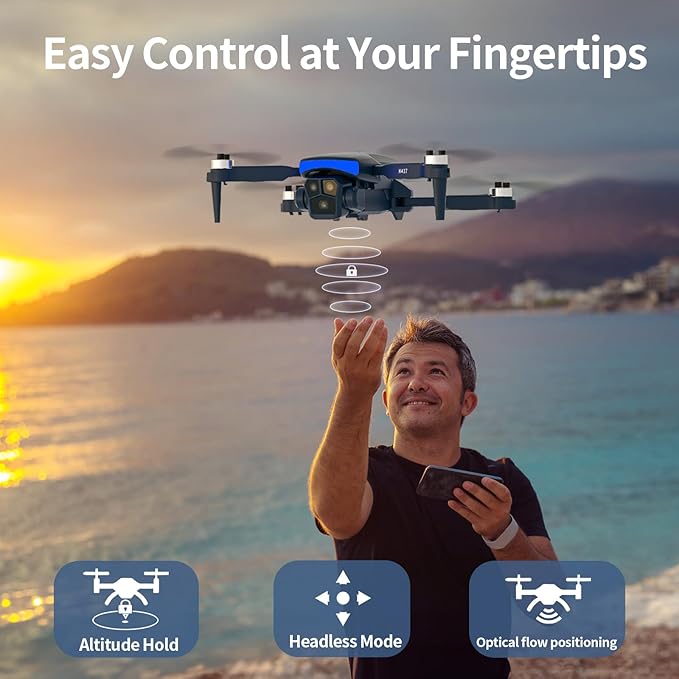 K417 Drone with 2 Cameras 1080P HD 90°Electric Adjustable FPV Drone Transmission,Blue LED Light Foldable Lightweight Remote Control Optical Flow Positioning Altitude Hold 3D Flip,for Adults Beginner
