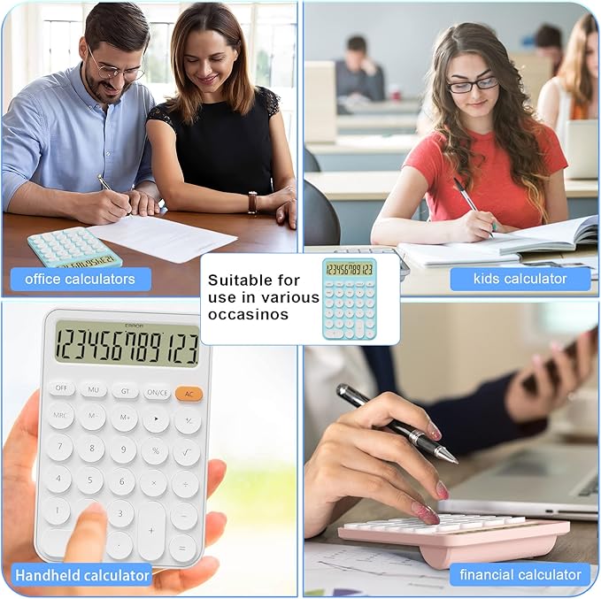 Cute Calculators Desktop Size 6.3 * 4.3in/16 * 11cm, DECKLIT Battery 12 Digit Desk Calculator Extra LCD Large Display, Great Desktop Calculator Big Buttons, 15°Tilt Screen for Kids Calculator(Grey)