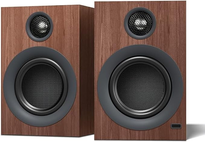 Bluetooth Bookshelf Speakers, 75W Powered Active Speaker with 4 Inch Woofer, HiFi Speaker with aptX Bluetooth USB for Home, Studio, Gaming, Set of 2, Bronze