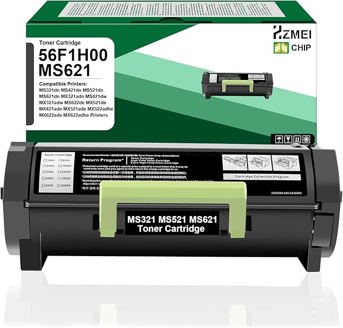 MS621 56F1H00 Toner Cartridge High Yield 56F1H00 Black Toner Compatible for Lexmark MS321 MS421 MS521 MS621 MS622 MX321 MX421 MX521 MX522 MX622 Laser Printer 15,000 Pages