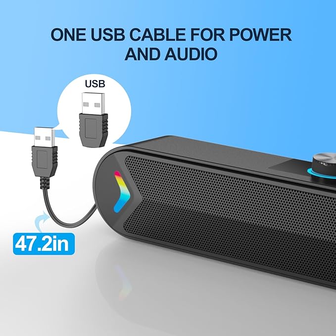 LENRUE USB Computer Speakers for Desktop, 10W PC Speakers for Desktop/Laptop/Tablet/Monitor, Single-Wired USB Soundbar Speaker,Plug-n-Play,No Sound Delay(NO 3.5mm AUX Plug)