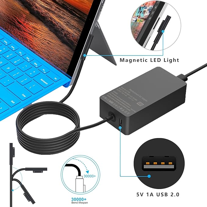 Surface Pro Charger 65W [2025 Upgraded Version] for Microsoft Surface Pro 3/4/5/6/7/ Surface Book Laptop/Tablet Power Supply Adapter, Works with 65W&44W&36W&24W (6.8 Ft Cord)