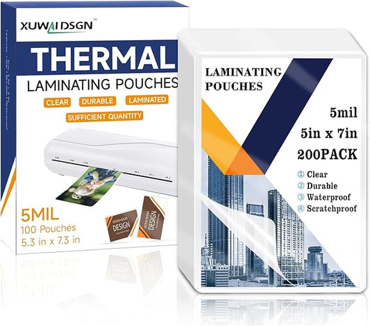 200 Pack 5mil 5“x7" Thermal Laminating Pouches Badge Laminate Pouches Clear Laminated Luggage Tags Printable Laminator Pouches for Business Permits Cards (200, 5.3"x7.3"-5mil)