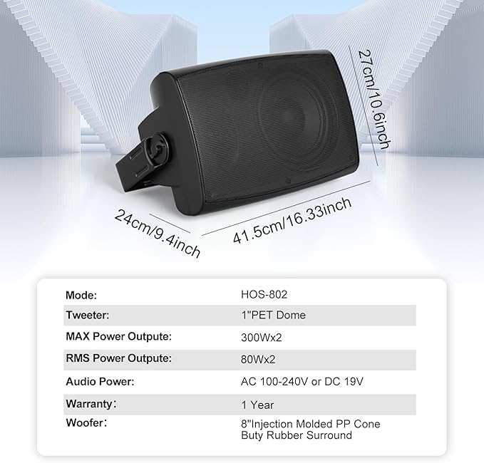 STUDIOFINIX 6.5 Inch 400W Outdoor Speakers Wired Waterproof Passive with Powerful Bass, Wall Mount Speakers for Patio Garden Poolside Home(Pair,Black) (Black, 8)