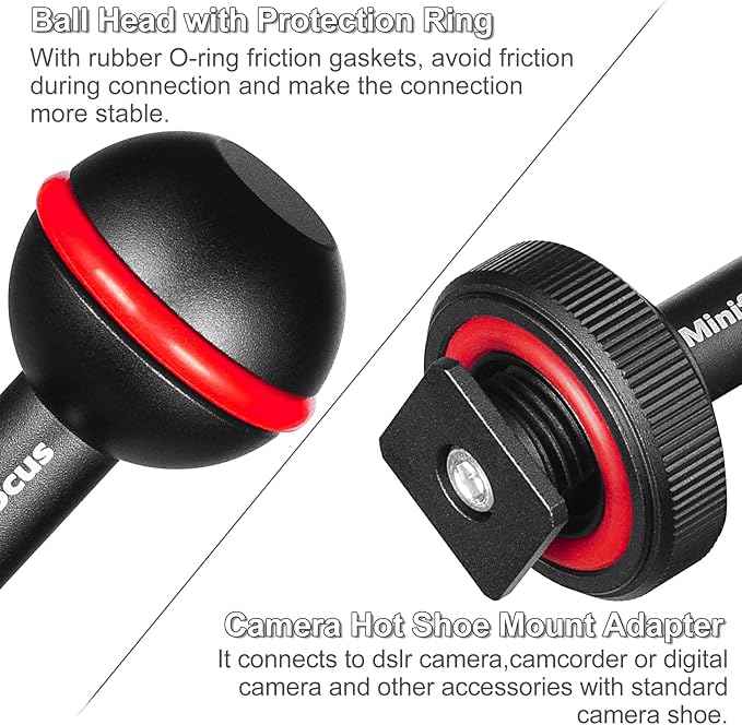 MINIFOCUS 1'' Ball Clamp Mount with Cold Shoe Ball Mount Head Base Adapter Connector for Diving Light Arm Underwater Camera Waterproof Housings Case Video/Flash/Strobe Hot Shoes