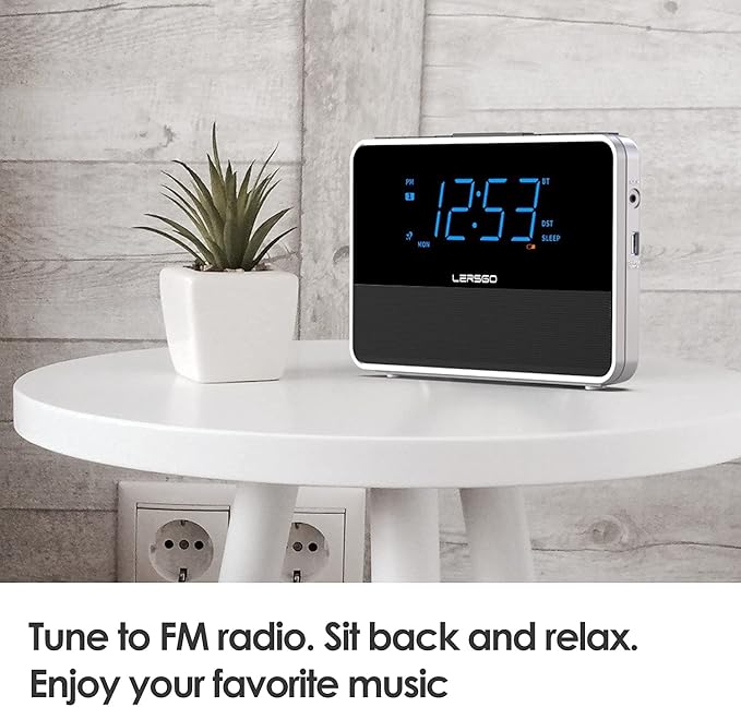 Alarm Clock Radio Bluetooth V5.2 Speaker with HD Sound and Bass,Blue Display with auto Dimmer,Snooze,Sleep Timer,Adjustable Volume,5V1A USB Charging Port
