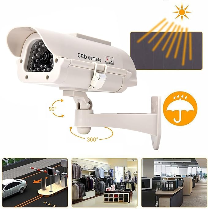 Solar Power Simulated Cameras Dummy Fake Camera with LED Light CCTV Camera ome Surveillance Simulation Monitor Home Security Systems for House, Shops, Warehouse,Office,Garden