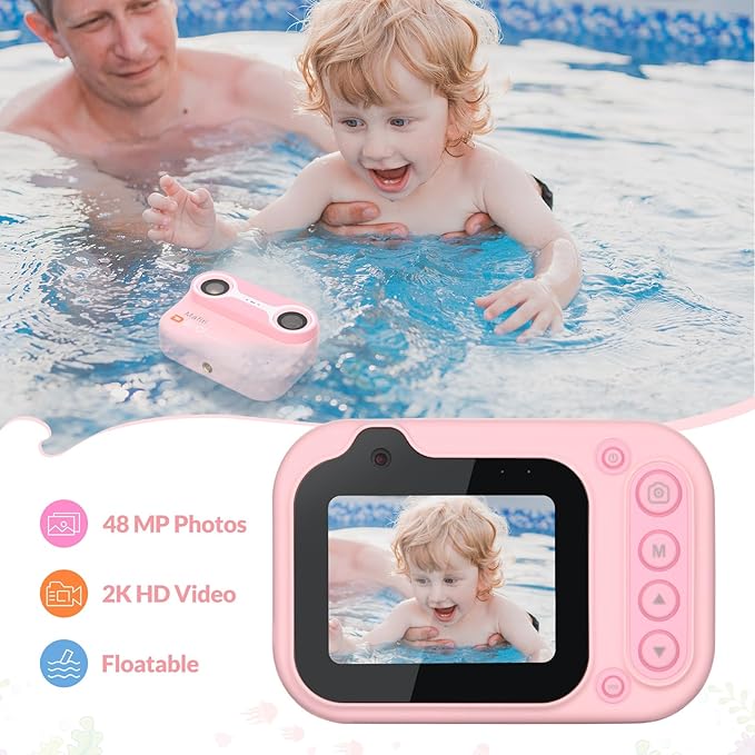 Mafiti Kids Waterproof Camera Underwater Camera 10FT with 32GB Card Floatable Pool Toys for Kids Age 4-12 26MP Photos 1080P HD Videos Children Selfie Digital Camera Pink