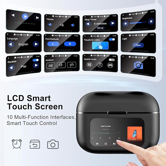 LOBKIN Open Ear Clip On Earbuds Wireless Bluetooth, Waterproof Clip On Headphones, Lightweight, Comfortable for Small Ears Women, Clip On Ear Buds with Mic, LED Display, Sports Running Workout Black