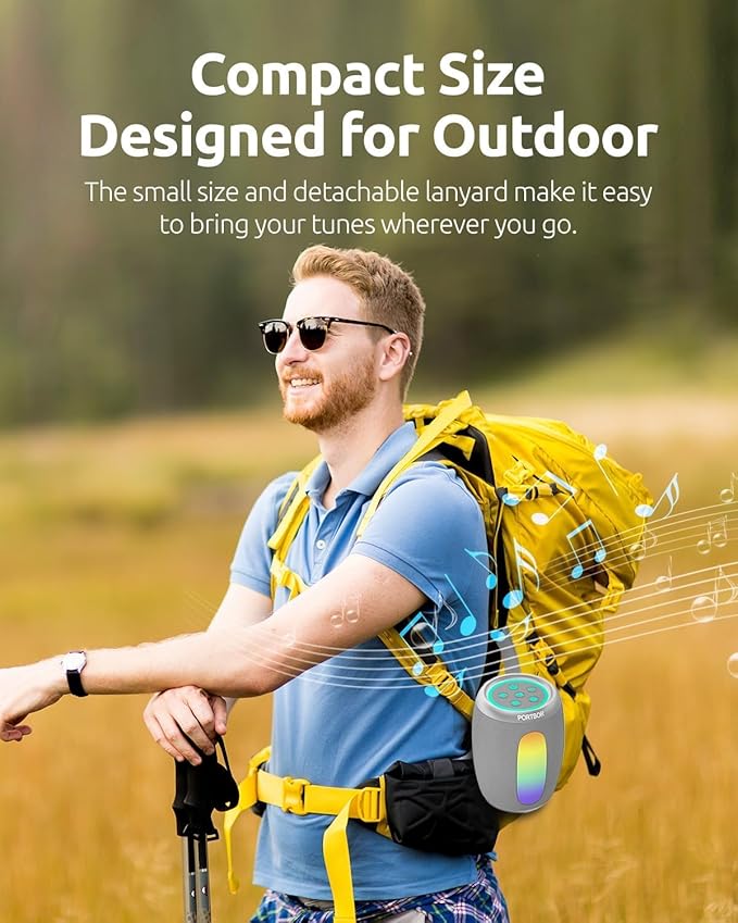 Portable Bluetooth Speaker Wireless, Powerful Stereo Sound Small Speaker with Lights, IPX5 Waterproof, TWS Pairing, BT 5.3 with AUX Input, for Outdoor/Home/Camping/Beach/Shower, Him Her Ideal Gifts