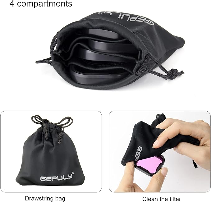 4 Pack Underwater Dive Filters for GoPro Hero 8 9 10 11 12 13 Black Official Waterproof Housing Case in Red, Light Red, Magenta, and 5X Close-up Filters for Underwater Color Correction