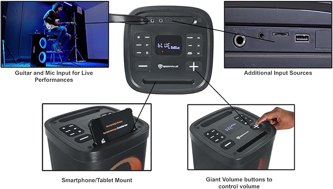 Rockville BASS PARTY 65 V2 Bluetooth Speaker, 1200W, Deep Bass, LED Lights, 6.5" Dual Woofers, 12hr Battery, Multi Input, Perfect for Parties, Karaoke