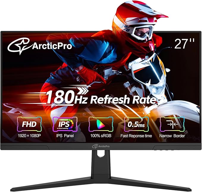 27inch Gaming Monitor 180Hz, FHD 1080p, IPS Panel, 0.5ms Response Time, Adaptive sync, PC Computer Monitor, 3-Sided Frameless, Ultra Slim, 100% sRGB, Bluelight Filter, DP*1, HDMI*1