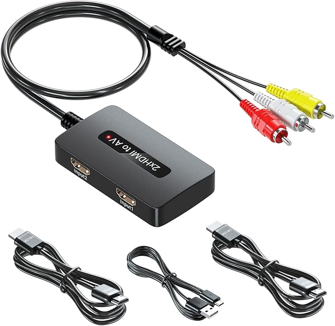 2 x HDMI to RCA Converter, Dual Port HDMI to AV Composite Converter for HD Devices to Display on Old TVs