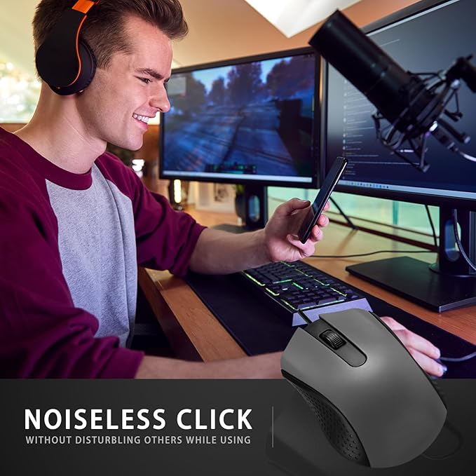 Bonuci 30 Pcs USB Wired Mouse Computer 3 Button Mice Bulk Corded USB Mouse for PC Desktop Laptop Computer Office School Home Classroom Supplies (Gray)