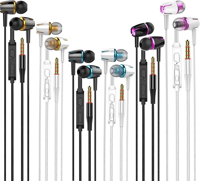 6Pack Earbuds Headphones Wired with Microphone，in-Ear Earbuds,Noise Isolating,Powerful Heavy Bass, Earphones Compatible with iPhone, iPod, iPad, MP3, Laptops, and Most 3.5mm Jack