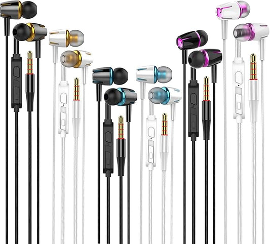 6Pack Earbuds Headphones Wired with Microphone，in-Ear Earbuds,Noise Isolating,Powerful Heavy Bass, Earphones Compatible with iPhone, iPod, iPad, MP3, Laptops, and Most 3.5mm Jack