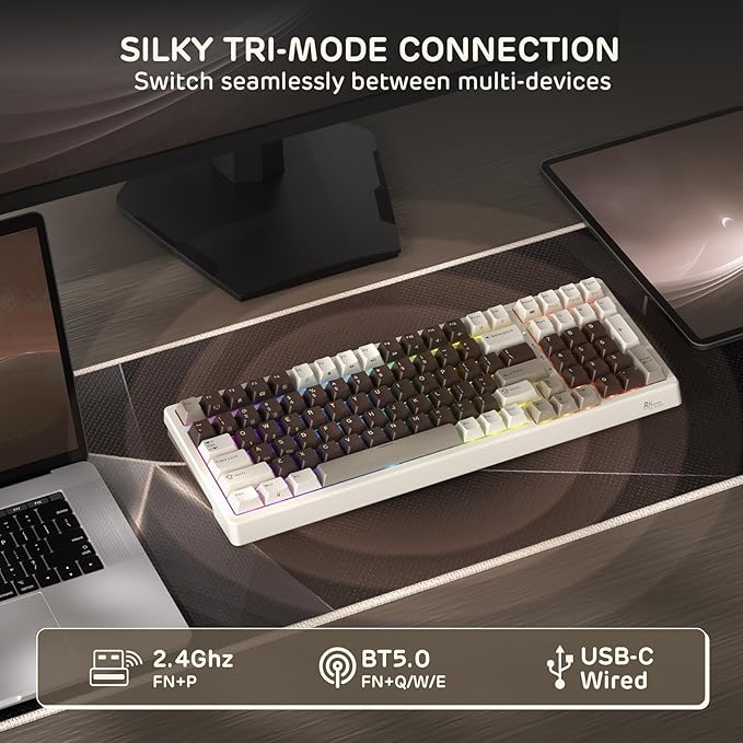RK ROYAL KLUDGE F99 Wireless Mechanical Keyboard with Numper Pad, Tri-Mode Hot Swappable 95%100 Keys Gaming Keyboard BT/2.4G/USB-C, Pro Software, 5000mAh Battery, Customed Linear Creamy Switches