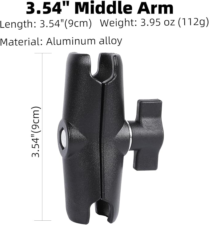Aluminum Alloy Double Socket Arm Compatible with RAM Mounts B Size 1" Ball Components, Fits Industry All Standard 1" Ball Adapters (3.54" Middle Arm)