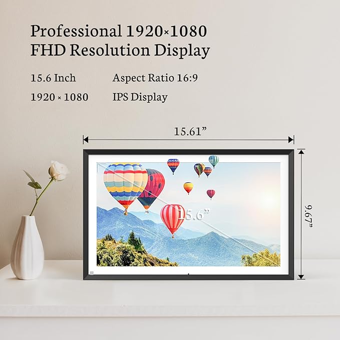BSIMB 15.6 Inch Digital Picture Frame, 64GB FHD Large Digital Photo Frame WiFi Photo Frame Electronic Touchscreen Remote Control, Share Videos and Photos via App/USB/SD Card, Gift for Mom