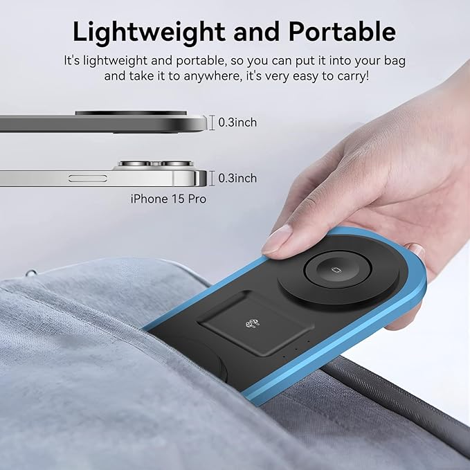 3 in 1 Fast Wireless Charger Stand for iPhone, Foldable Travel Charging Station for Magsafe for iPhone 17/Air/16/15/14/13/12 Series, Apple Watch Series, AirPods pro/2/3/4, Gifts for Women Men (Blue)