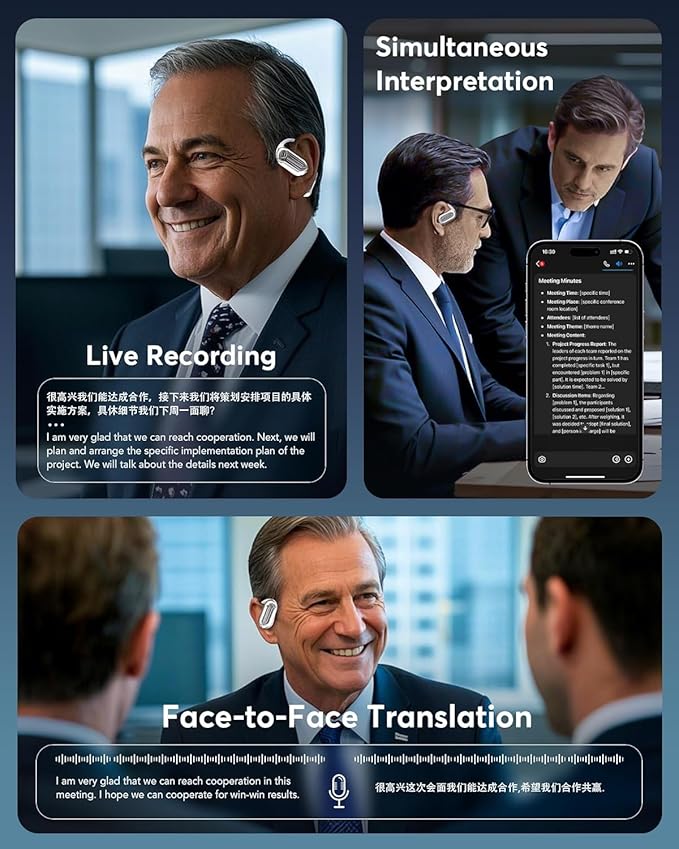 AI Translation Earbuds, Language Translator Earbuds Real Time for 144 Languages,audifonos traductores inglés español,Bluetooth 5.4 LCD Touch Screen Earphones,Ideal for Travel Business Learning