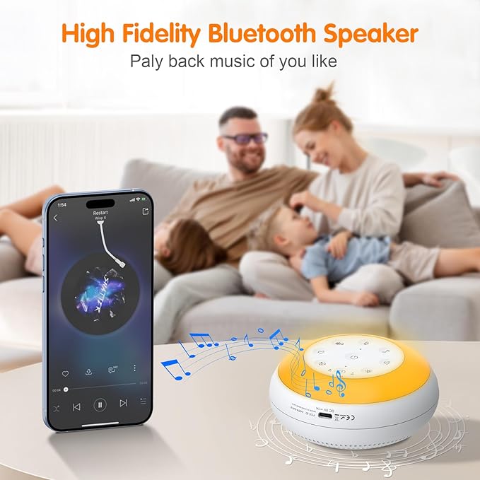 Portable White Noise Sound Machine for Baby, Kids, Adults Sleep - 24 Soothing Natural Sounds, 7 Color Night Light, Portable Wireless Bluetooth Speaker for Home, Travel, Nursery, Office