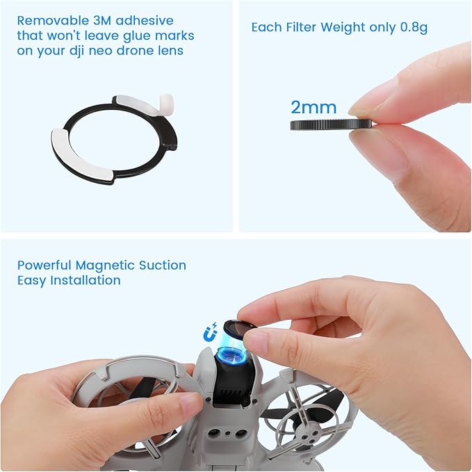 Skyreat Neo ND Filter Set,Multi-Coated Magnetic ND Filters Compatible for DJI Neo Drone Accessories -5 Pack (UV, ND8, ND16, ND32, ND64)