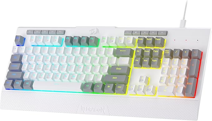 Redragon K525 RGB Backlit 104 Keys Wired Membrane Gaming Keyboard w/ 5 Multimedia Keys & 4 Extra On-Board Macro Keys, Dedicated Media Control, Ergonomic Wrist Rest, Linear Mechanical-Feel Switch