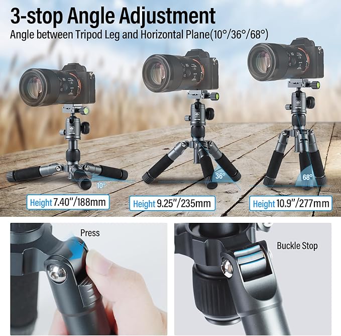 SIRUI Compact Mini Desktop Tripod, 20" Aluminum Portable Small Tabletop Tripod Stand with 360° Ball Head for DSLR, Camera, Phone, Loaded up to 17.64lbs, Phone Holder Included, AM-TT50
