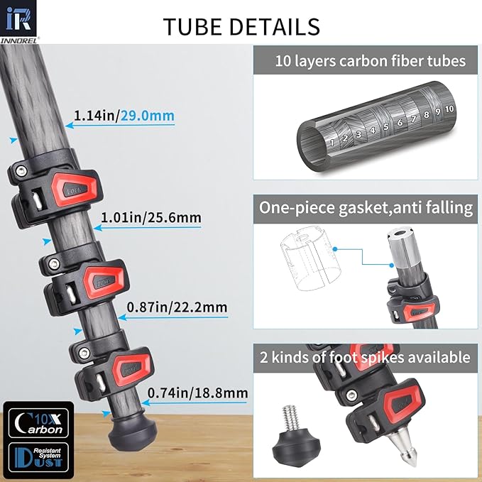 Carbon Fiber Horizontal Tripod INNOREL YT284C, Rotatable Multi-Angle Center Column and 46mm Low Gravity Ballhead Professional Camera Tripod Monopod for DSLR Video Camcorder Overhead Shooting Load 20kg