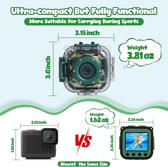PROGRACE Kids Waterproof Camera for Boy Toys-Underwater Video Camera for Kids 1080P HD Camcorder Toy Gift Boys 3 4 5 6 7 8 9 10 11 12 Year Old Vlogging YouTube Children Digital Cameras Build-in Games