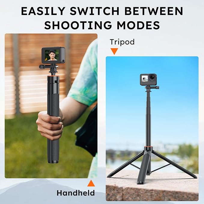 VRIG 54" Extendable Camera Tripod for Insta360 X5 X4 X3 X2, Action Camera Selfie Stick Tripods with 1/4" Screw, GoPro Tripod Stand for GoPro Hero 13 12/DJI Osmo Action 5Pro/Insta360 Ace Pro
