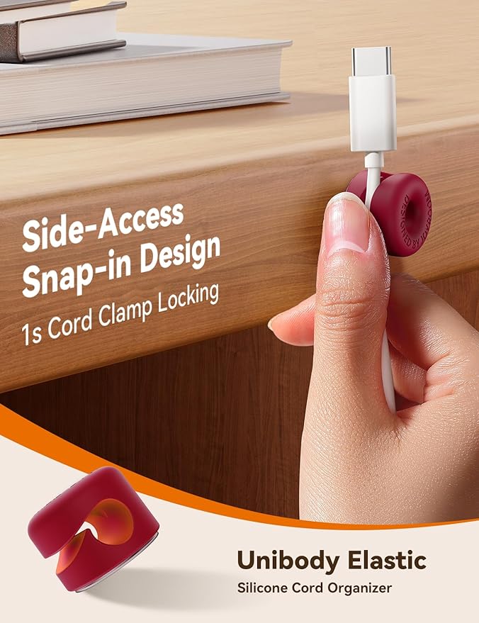 8Pack Cord Organizer JOYROOM Silicone Cable Clips [1s Side-Snap Lock] Desktop Cable Management, Adhesive Phone Charger Wire Keeper for Nightstand Office Workspaces Desk Organization Home Accessories