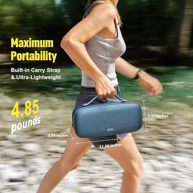 DOSS Extreme Boom Pro D300 Bluetooth Speaker, 80W Immersive Stereo Sound, 3-Mode Pro EQ, 20H Playtime, Beat-Driven Lights, IPX6 Waterproof for Camping, Beach, Backyard and Home Parties-Blue