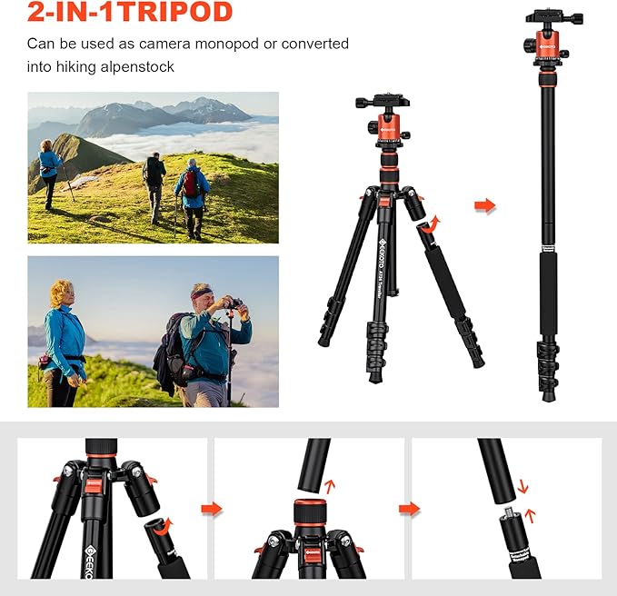 GEEKOTO 58” Magnetic Tripod, Compact Aluminum Alloy Lightweight Magsafe Camera Tripod with 360 Degree Panorama Ball Head, Professional Camera Tripod for Travelling, Learning and Working