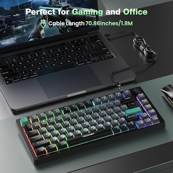 TECKNET Gaming Keyboard, 75% Wired Keyboard, RGB Backlit, 82-Keys with Volume Knob Control, 26 Keys Anti-ghosting, Whisper Quiet Gaming Switch Travel Friendly for Windows Laptop PC Mac-Grey