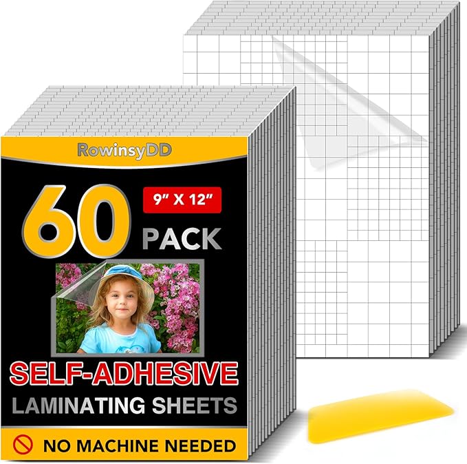 60 PCS Self-Adhesive Laminating Sheets, 9 x 12 Inches Self Adhesive Contact Paper, No Heat No Machine Needed Self Sealing Laminate Sheets
