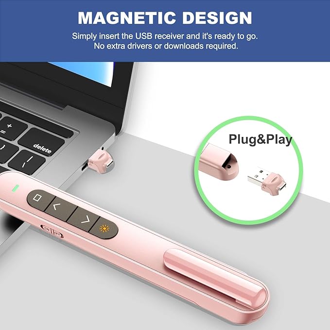 QUI Presentation Clicker for PowerPoint, RF 2.4GHz USB C Wireless Presenter Remote with Volume Control, PowerPoint Clicker Slide Advancer for Mac, Windows, Laptop, Keynote