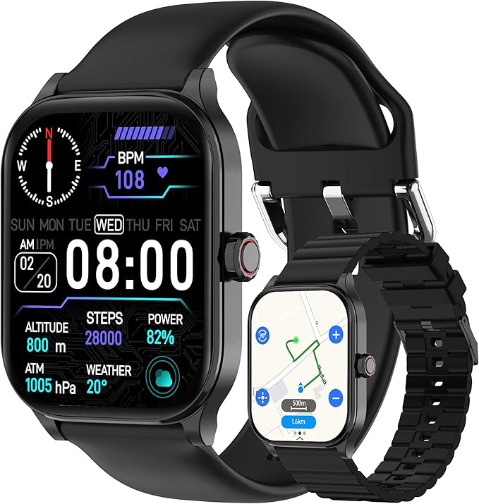 Smart Watch with AI (Built-in GPS + Map), 1.96" HD Fitness Tracker for Men Women, 100+ Sports Modes, Call/Reply/Notification, 24/7 Heart Rate & Sleep Monitor, Waterproof Smartwatch for Android iPhone
