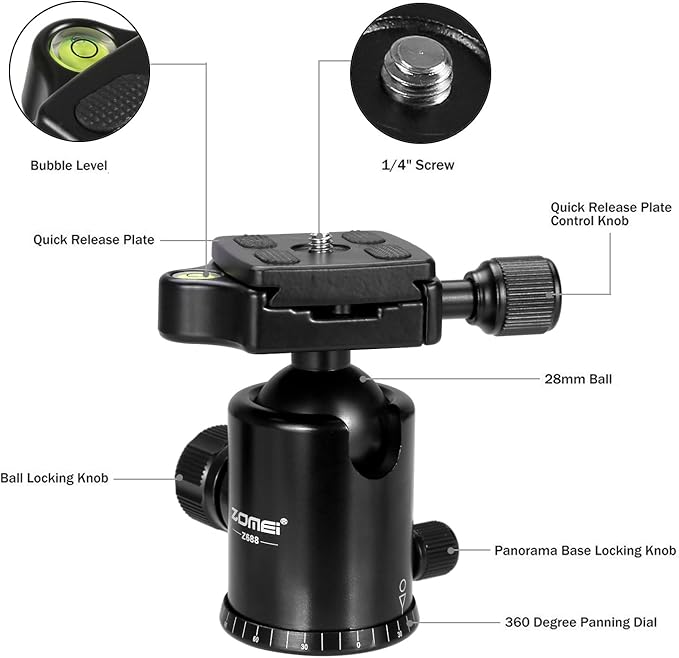 ZOMEI Z688 Travel Camera Tripod Aluminum Alloy Portable Monopod with Ball Head ann Carrying Bag for Canon Nikon Sony DSLR Camera