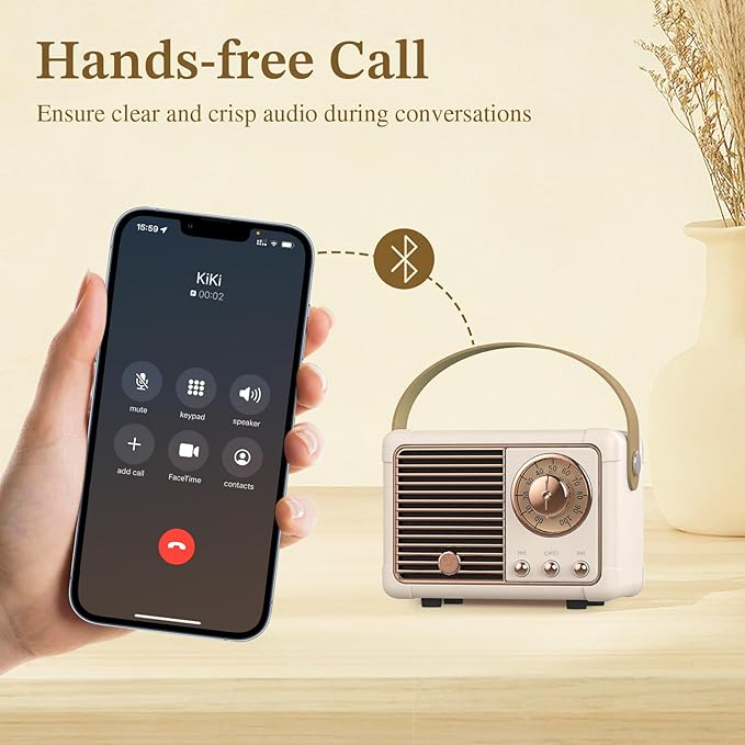 PRUNUS J-999 Retro Bluetooth Speaker,Vintage Decor,Mini Wireless Bluetooth Speaker,Cute Old Fashion Style Support USB/TF Card/AUX for Kitchen Desk Bedroom Office Party Outdoor(Yellow)