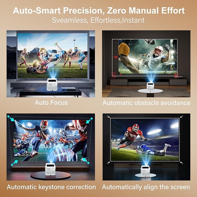 TouchScreen Smart Portable Projector, 4K Support Outdoor Projector with WiFi6 and Bluetooth, 800 ANSI 180° Rotatable,1000+ Apps, Auto Focus Keystone Movie Proyector for Home Theater/Outdoor/Gaming
